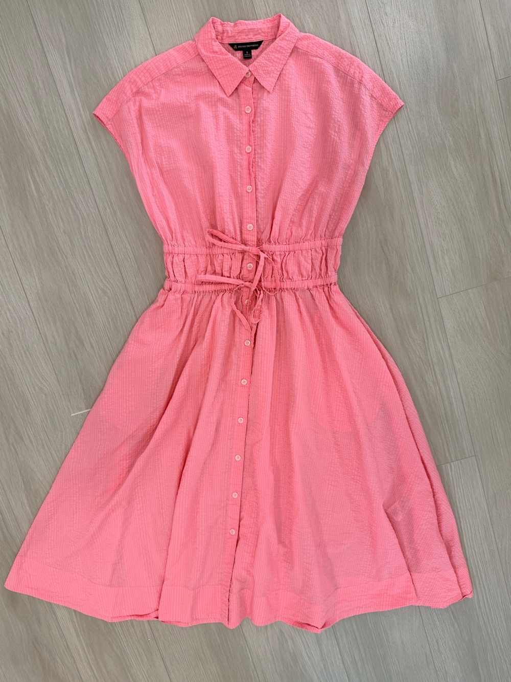 Brooks Brother Cotton Smocked Waist Cap-Sleeve Shirt Dress - Picture 2 of 7